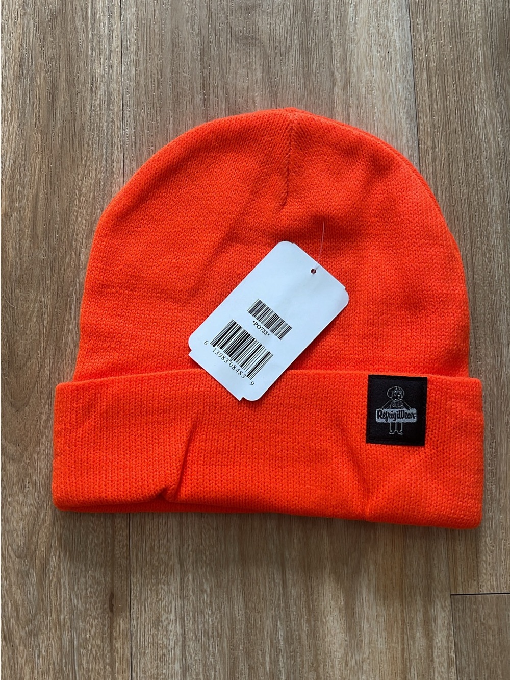 Orange Beanie Hat with Logo Patch